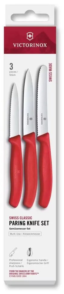 Victorinox - Zestaw 3 noży kuchennych do warzyw SWISS CLASSIC, czerwony