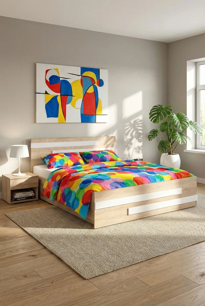 Łóżko z pojemnikiem na pościel dąb sonoma 140x200 cm G2-T38