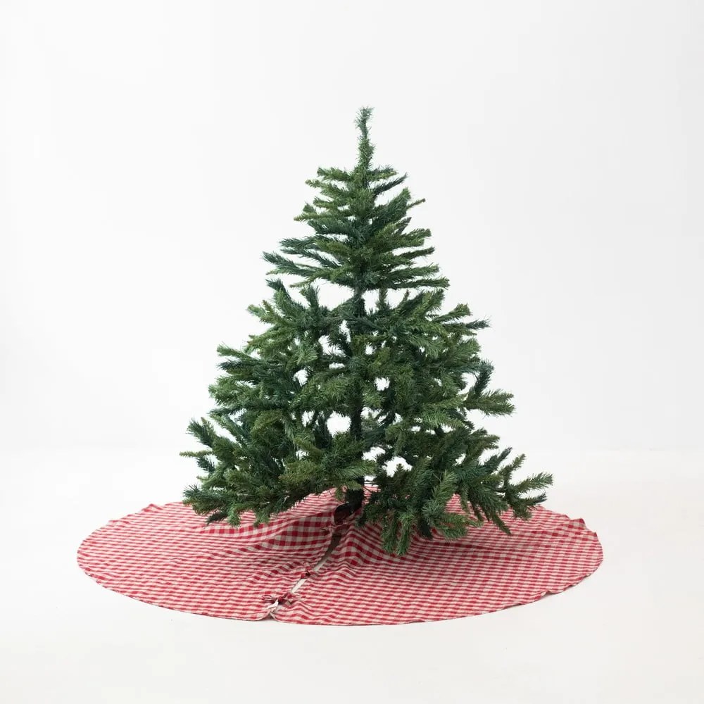 Czerwony lniany okrągły dywan pod choinkę ø 125 cm Red Gingham – Linen Tales