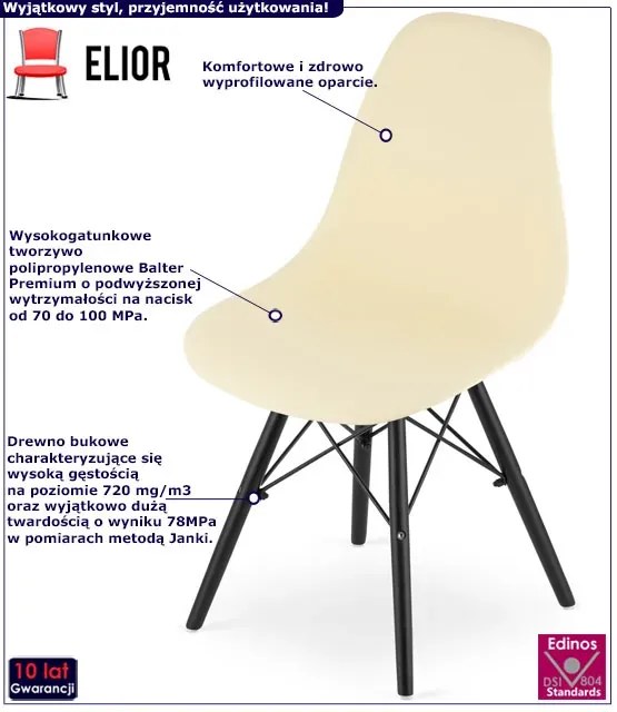 Zestaw skandynawskich krzeseł ecru 4 szt. - Sopi 3S