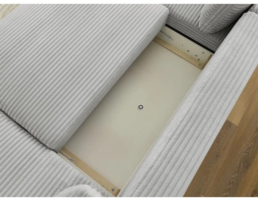 Jasnoszary sztruksowy rozkładany/ze schowkiem narożnik (lewostronny/w kształcie litery U) Lucien – Bobochic Paris