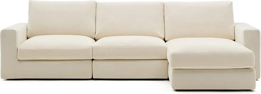 Beżowy narożnik z tkaniny szenilowej (prawostronny/z szezlongiem) Alea – Kave Home