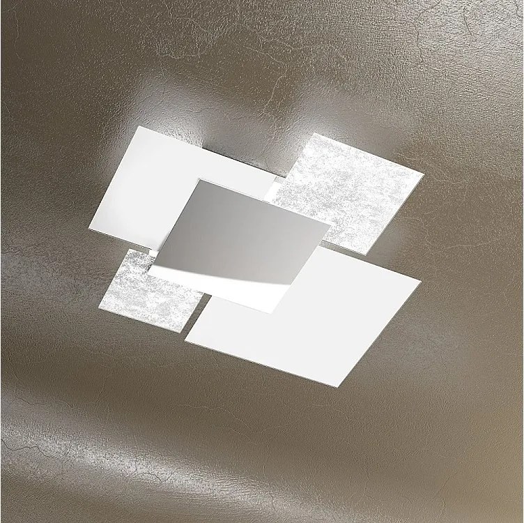 Nowoczesna lampa sufitowa 1088/70-FA Białe szkło i srebrny liść 4xE27