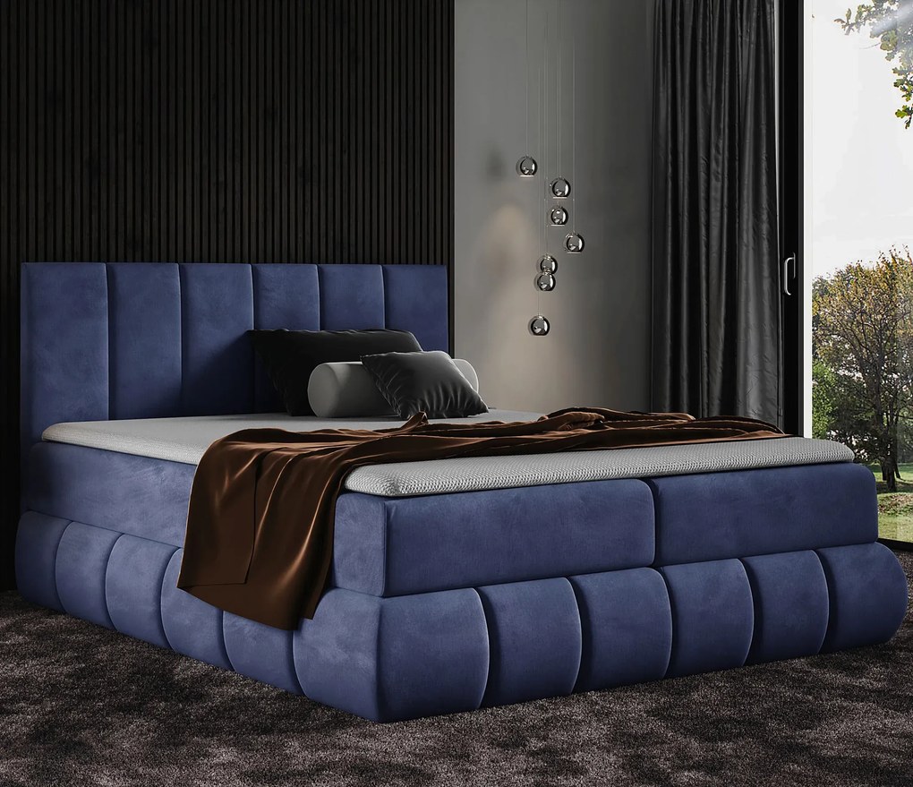 Granatowe łóżko kontynentalne 5 rozmiarów L5-H23