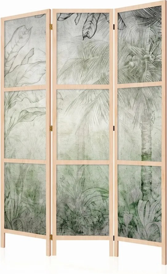 Parawan pokojowy 3-częściowy 135x172 drewniany japoński Jednostronny dekoracyjny vintage botaniczny Szary