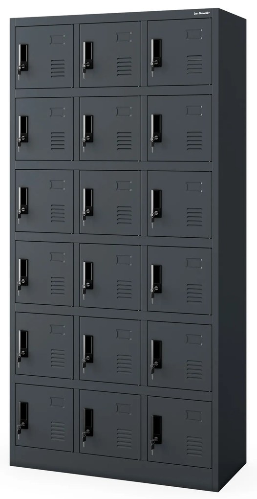Szafka pracownicza skrytkowa 18-skrytkowa antracytowa, 900x1850x400 mm: KAROL