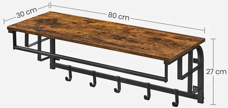 Industrialny Wieszak Drewniany Na Ubrania Z Półką D4-E95