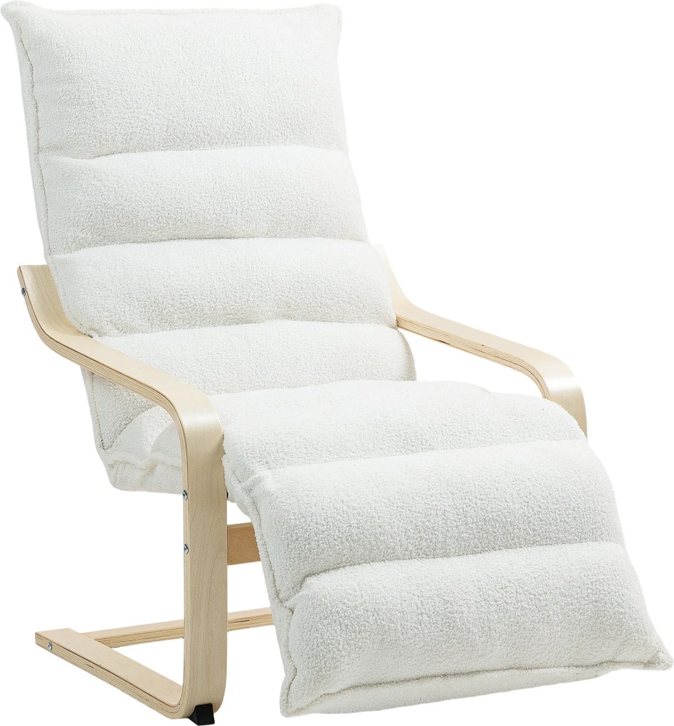 HOMCOM Fotel Lounge z brzozy, tapicerowany, regulowany podnóżek, Biały