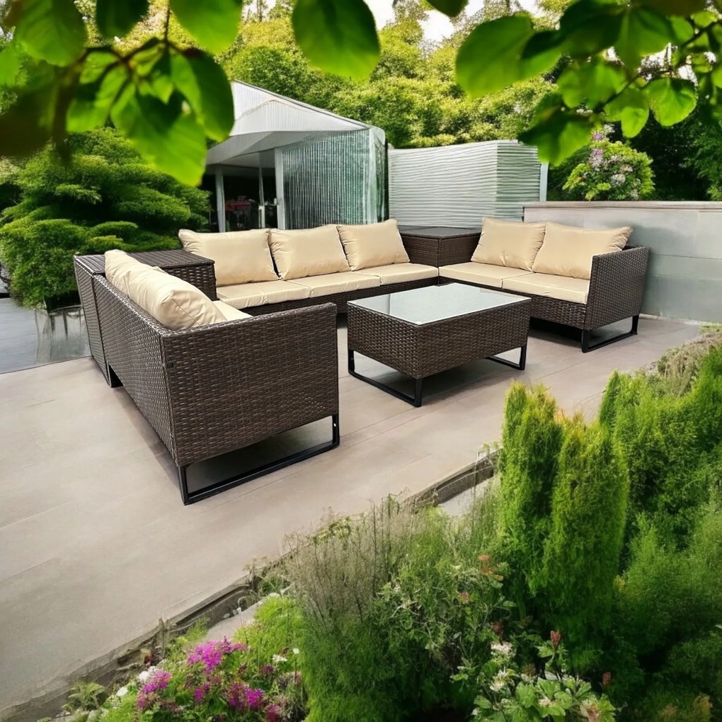 Zestaw mebli ogrodowych technorattan Alicante 063 brąz, poduszki beżowe