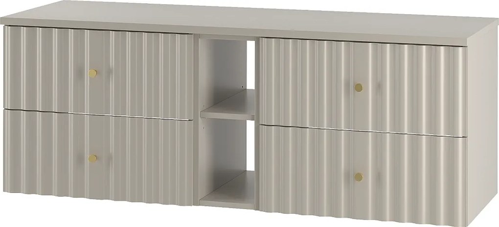 Kaszmirowa Zestaw Łazienkowy 140cm Szafka z Blatem i Regałem Ryflowane Fronty Aqua