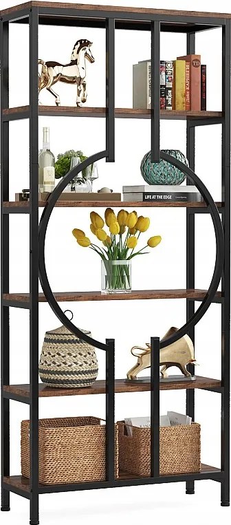 6-poziomowa industrialna biblioteczka, wolnostojąca wysoka biblioteczka z 5 otworami, szafka do przechowywania w salonie