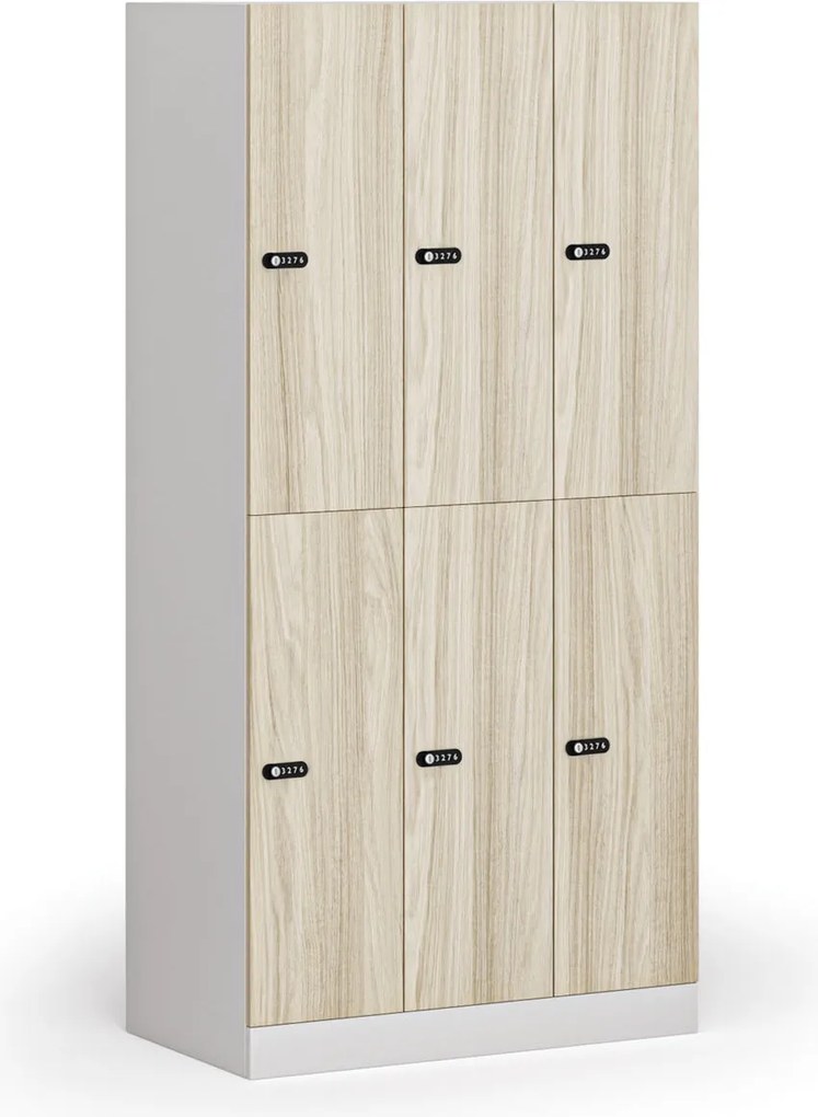 Szafka skrytkowa S1, 6 schowków, 1850 x 900 x 500 mm, demontaż, zamek mechaniczny z kodem, drzwi laminowane, dąb naturalny