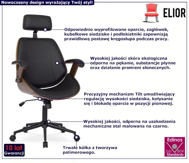 Designerski fotel gabinetowy czarny + orzech - Ekno