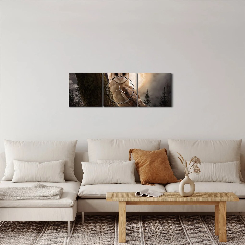 Obraz sowy palonej (z zegarem) (90x30 cm)