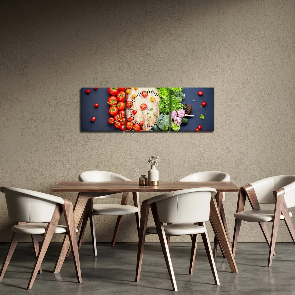 Obraz - Stół pełen warzyw (z zegarem) (90x30 cm)