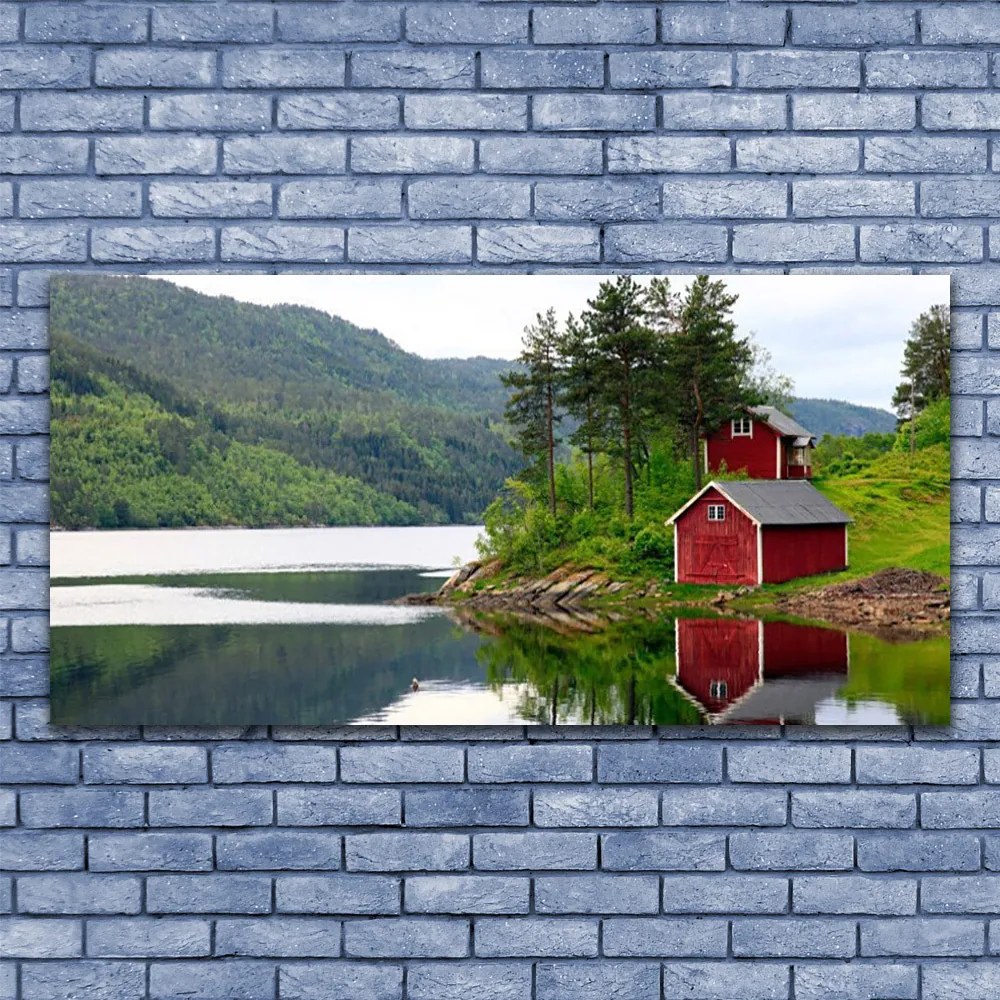 Fotoobraz na płótnie Chatka nad Górskim Jeziorem