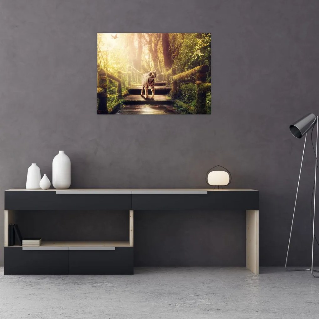 Obraz na szkle - tygrys w dżungli (70x50 cm)