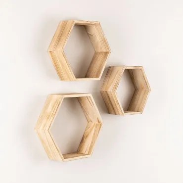 Zestaw 3 Drewnianych Półek Ściennych Mijali Miel - Sklum