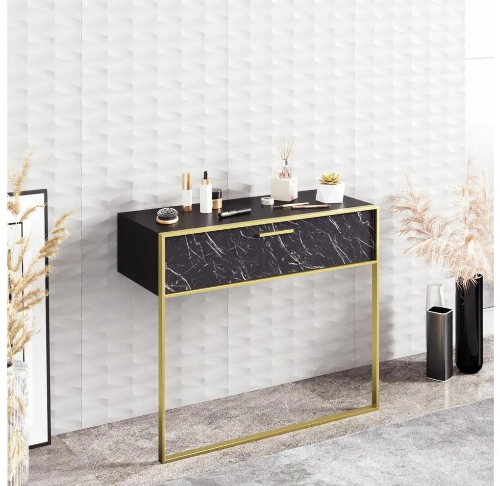 Konsola ścienna POLKA 76,8 x 90 cm złota/czarna