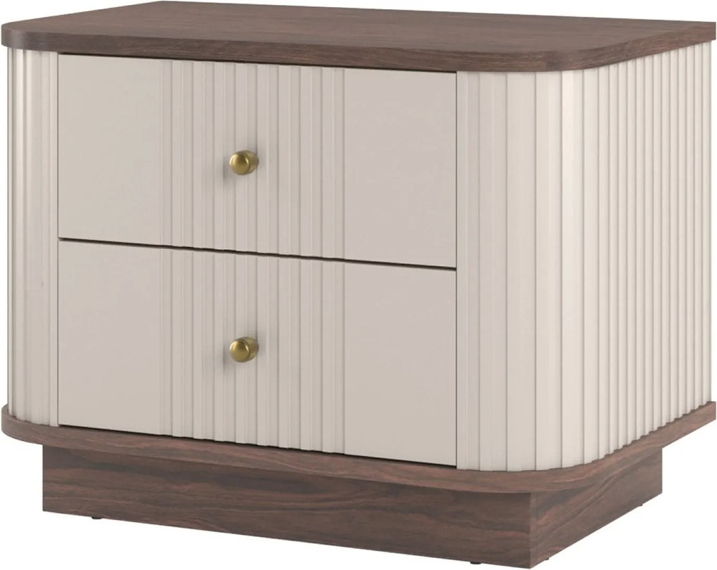 Zestaw szafek nocnych Vesper 56 cm na cokole - kaszmir / orzech / złote uchwyty