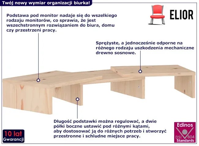 Regulowana półka na biurko z drewna sosnowego - Kappi