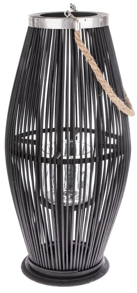Bambusowy lampion ze szkłem Libre czarny, 40 x 21cm