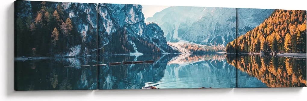 Obraz - Łodzie na jeziorze Braies (170x50 cm)