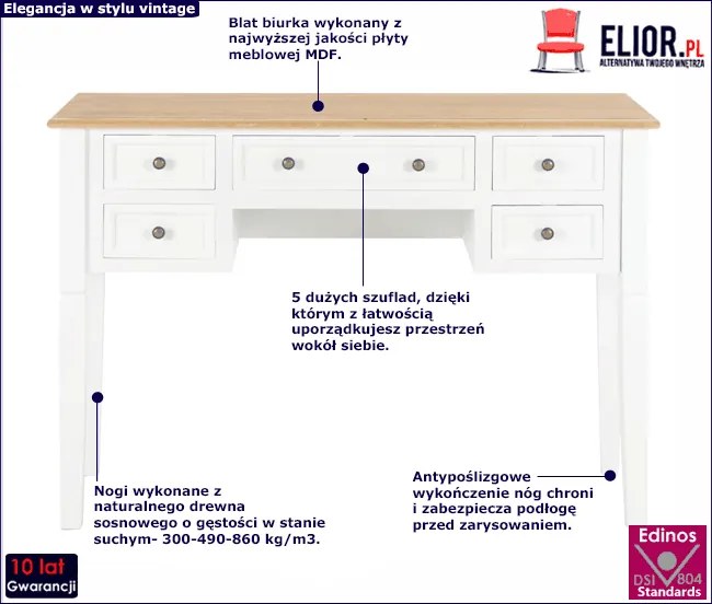 Biało-brązowe biurko retro do gabinetu N7-D87