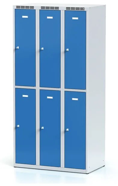 Alfa 3 Metalowa szafka skrytkowa, 6 schowków, 1800 x 900 x 500 mm, zamek obrotowy, drzwi niebieskie