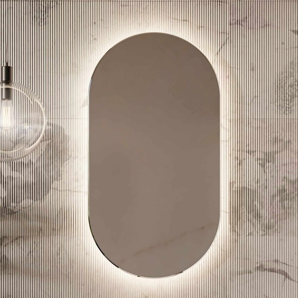 Lustro owalne oszlifowane podświetlane symetryczne bezramowe z sensorem 70 x 130 cm PLATAN LED