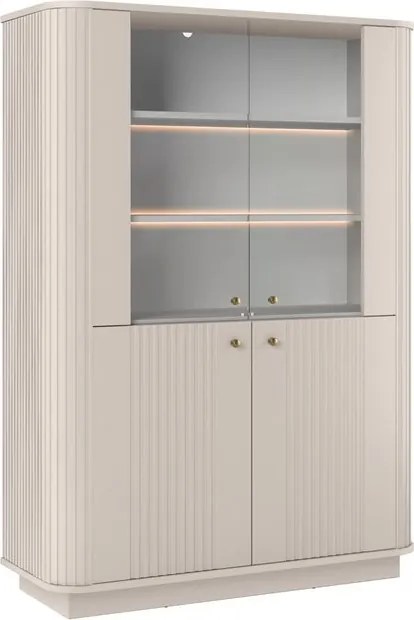 Witryna Vesper 103 cm czterodrzwiowa na cokole - kaszmir / złote uchwyty