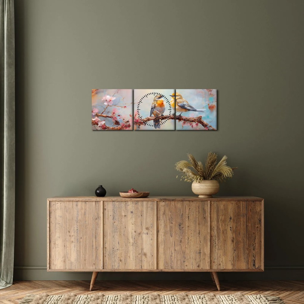 Obraz - Gołąbki (z zegarem) (90x30 cm)
