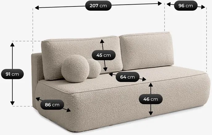 Sofa z Funkcją Spania ARVETO Beżowa Boucle Nowoczesna