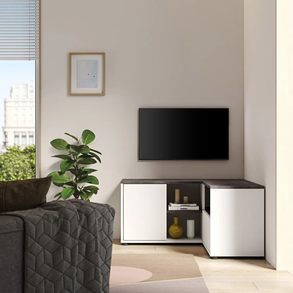 Biało-szara szafka pod TV w dekorze betonu 90x45 cm Angle – TemaHome