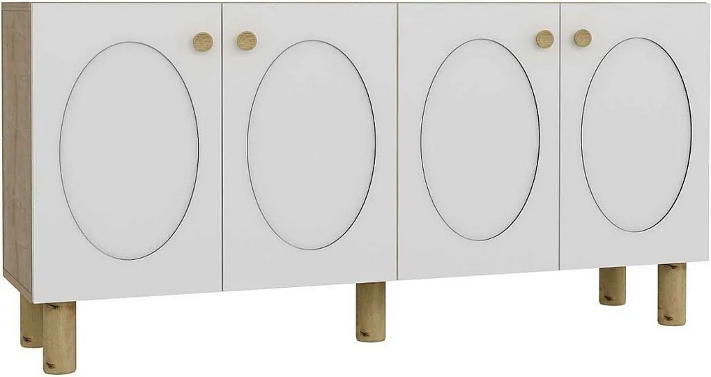 Komoda – 150 cm x 75 cm x 35 cm – Dąb szafirowy i biel – Płyta wiórowa