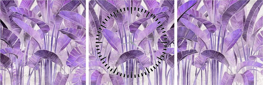 Obraz - Fioletowe liście w gipsie (z zegarem) (90x30 cm)