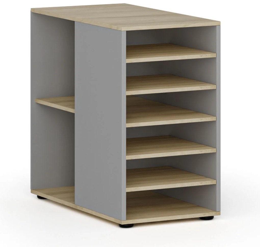 Dostawna szafka półkowa do biurka PRIMO GRAY, lewa, szara/dąb naturalny