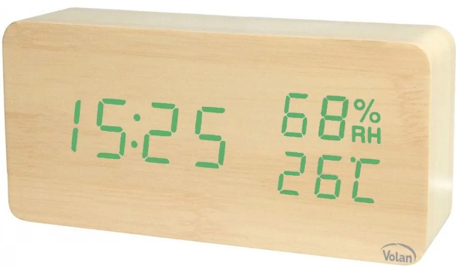 Zegar budzik elektroniczny led drewniany stojący - data termometr higrometr