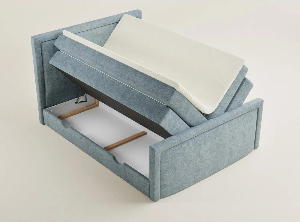 Jasnoniebieskie łóżko kontynentalne ze schowkiem 200x200 cm Fresco – Maison de Rêve