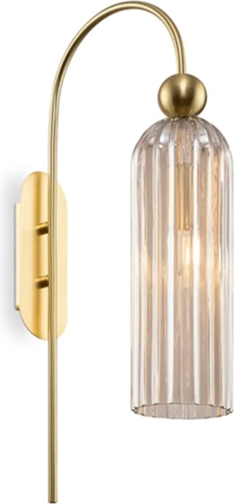 Venesia kinkiet 53 cm ryflowane szkło bursztynowe, elegancki złoty E14