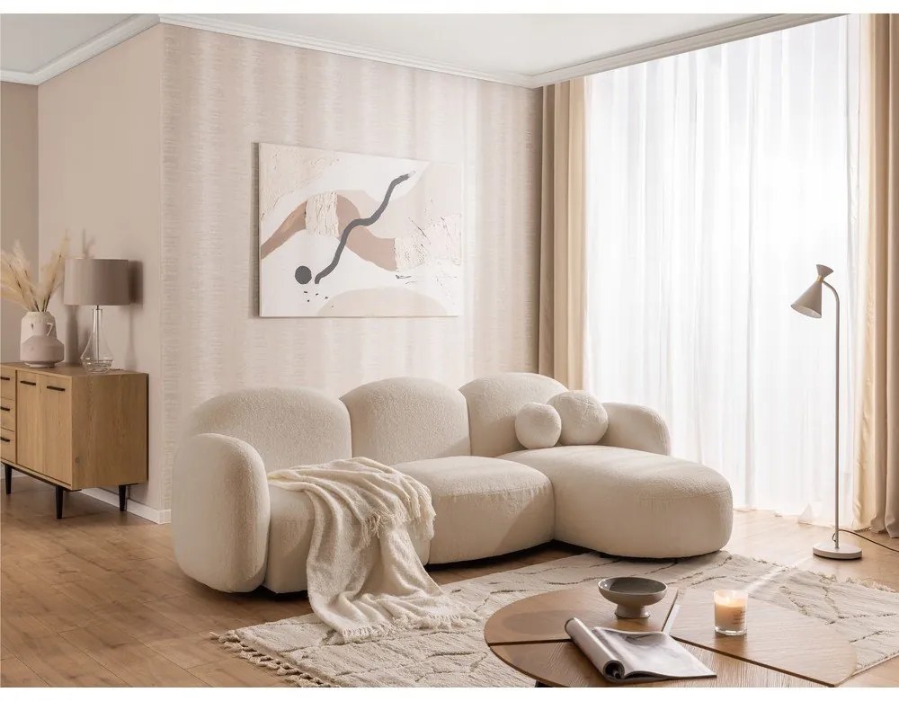 Jasnobrązowy narożnik z materiału bouclé (prawostronny/z szezlongiem) Orbit – Ropez