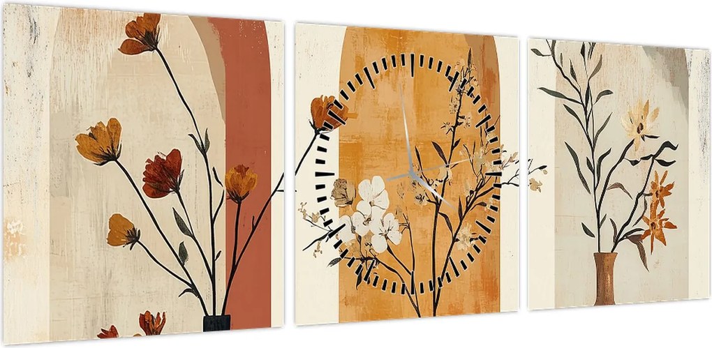 Obraz - Wazony w łukach (z zegarem) (90x30 cm)