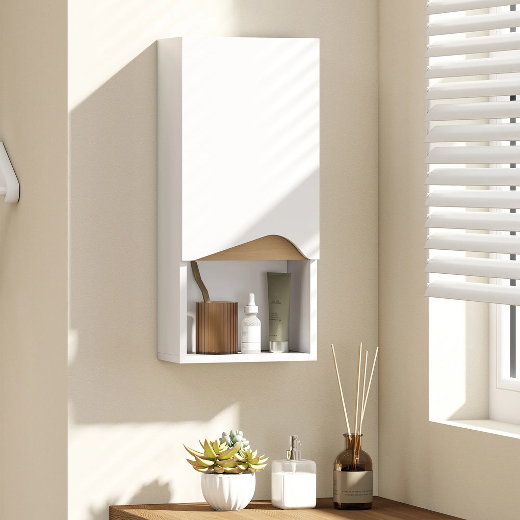 HOMCOM Szafka łazienkowa wisząca z drzwiami Soft-Close i otwartą półką 30 x 17 x 67 cm Biały | Aosom PL