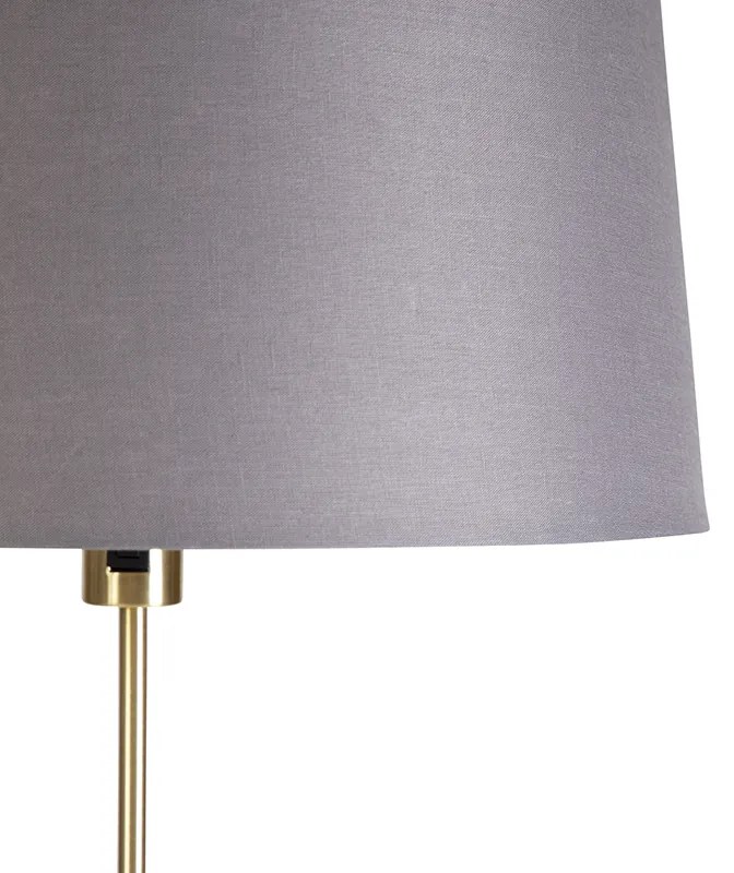 Lampa stojąca złota/mosiężna z szarym abażurem z lnu 45 cm - ParteWiejski/ Rustykalny / Vintage Oswietlenie wewnetrzne