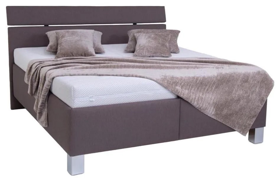 Tapicerowane łóżko ALIS 160 x 200 cm z materacem i pojemnikiem na pościel, brązowe