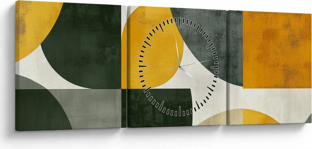 Obraz - Abstrakcja w oliwkowym kolorze (z zegarem) (90x30 cm)