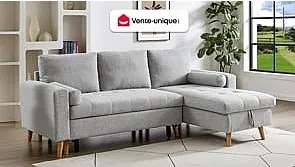 Kanapa narożna rozkładana i dwustronna z tkaniny w kolorze jasnym szarym z pojemnikiem do przechowywania – KORI