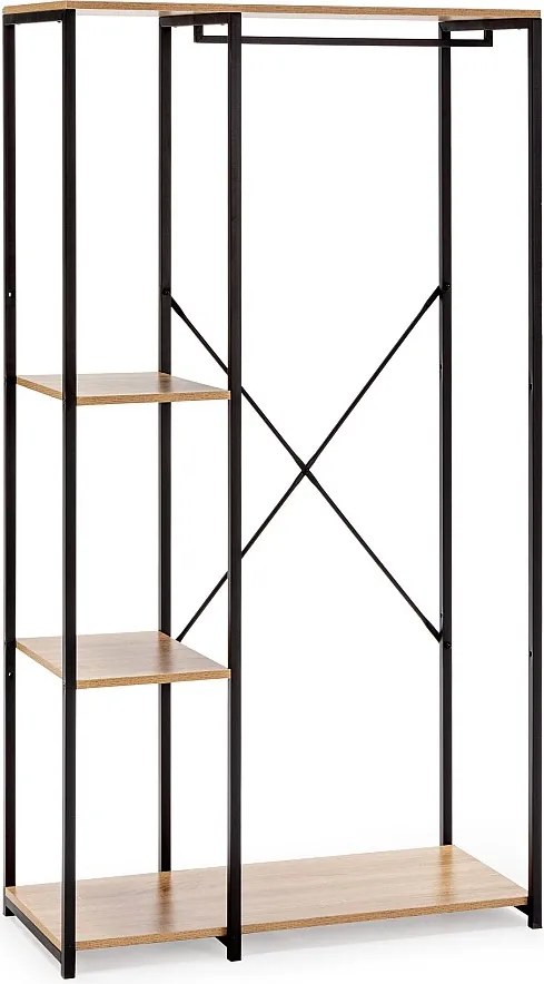 Regał z wieszakiem i ławą, 3 półki, kolor dąb/czarny.