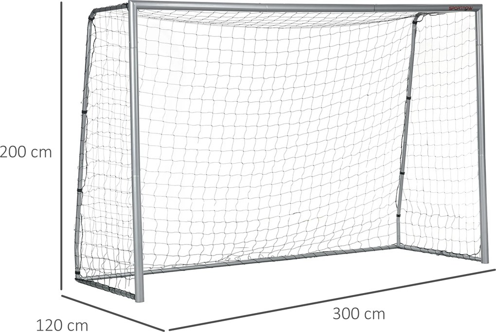 SPORTNOW Bramka piłkarska odporna na warunki atmosferyczne, mocna siatka, stabilna metalowa rama, łatwy montaż, 300 x 200 x 120 cm