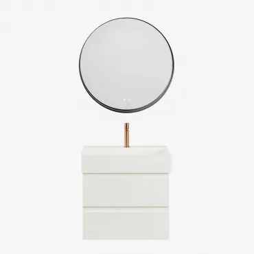 Zestaw Wiszących Mebli Łazienkowych Z Drewna I Forniru Jesionowego Zintegrowany Z Umywalką Ona Biała & - Sklum